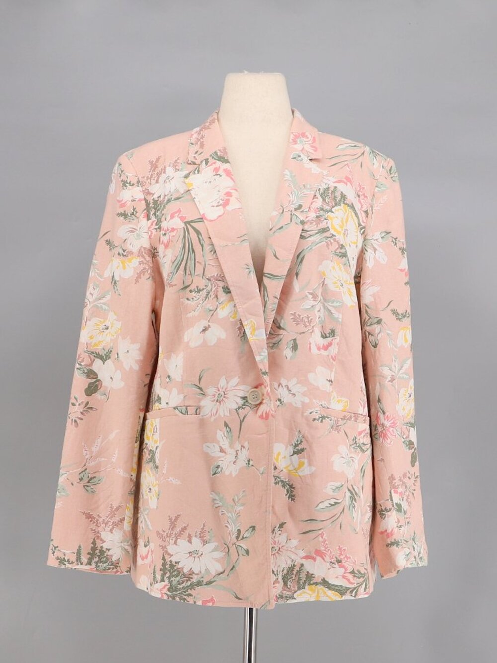 LOFT Floral Linen Blend Single Button Blazer in Blush Pink Size 16